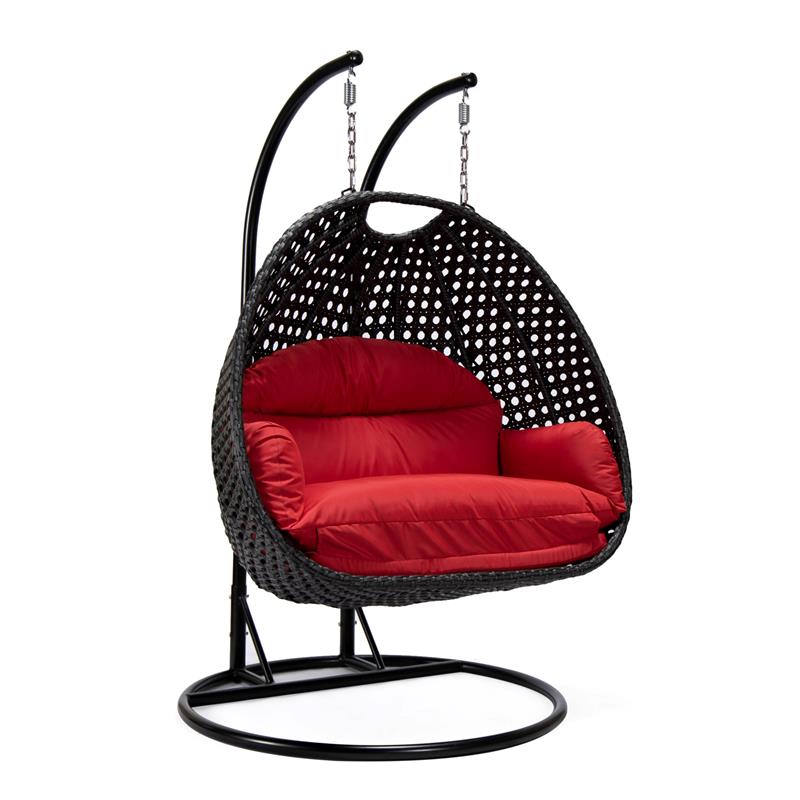 LeisureMod Mendoza Charcoal Wicker Patio Double Swing Chair in Red