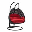LeisureMod Mendoza Charcoal Wicker Patio Double Swing Chair in Red