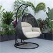 LeisureMod Mendoza Charcoal Wicker Patio Double Swing Chair in Taupe
