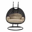 LeisureMod Mendoza Charcoal Wicker Patio Double Swing Chair in Taupe