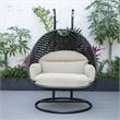 LeisureMod Mendoza Charcoal Wicker Patio Double Swing Chair in Taupe