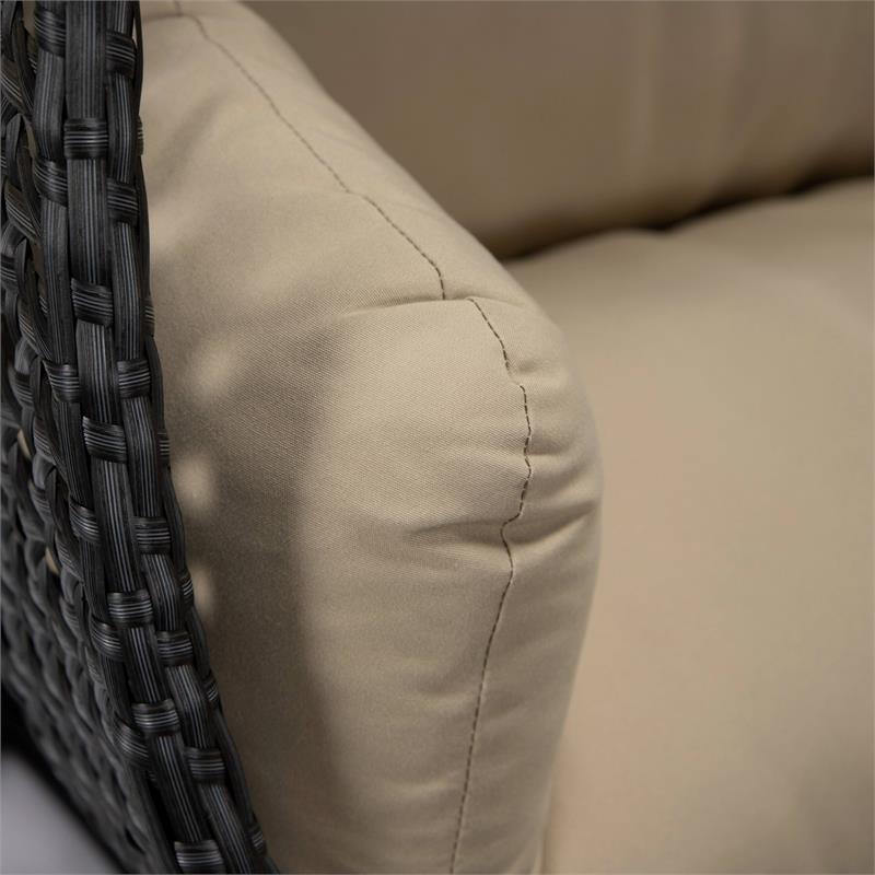 LeisureMod Mendoza Charcoal Wicker Patio Double Swing Chair in Taupe