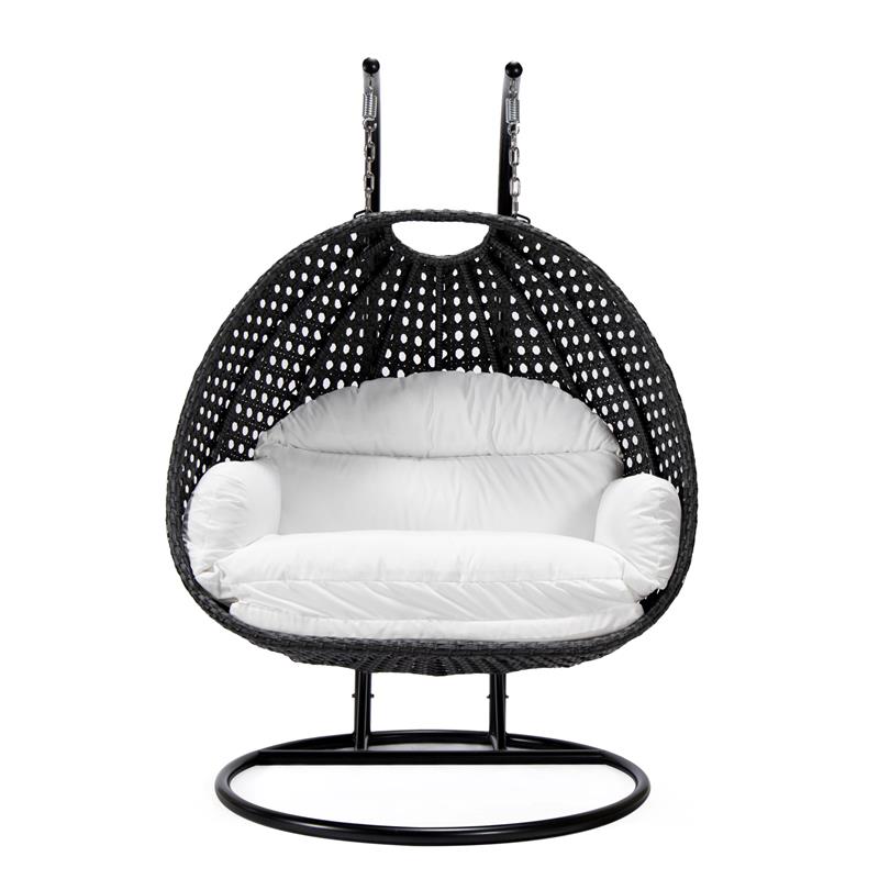 LeisureMod Mendoza Charcoal Wicker Patio Double Swing Chair in White