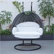 LeisureMod Mendoza Charcoal Wicker Patio Double Swing Chair in White