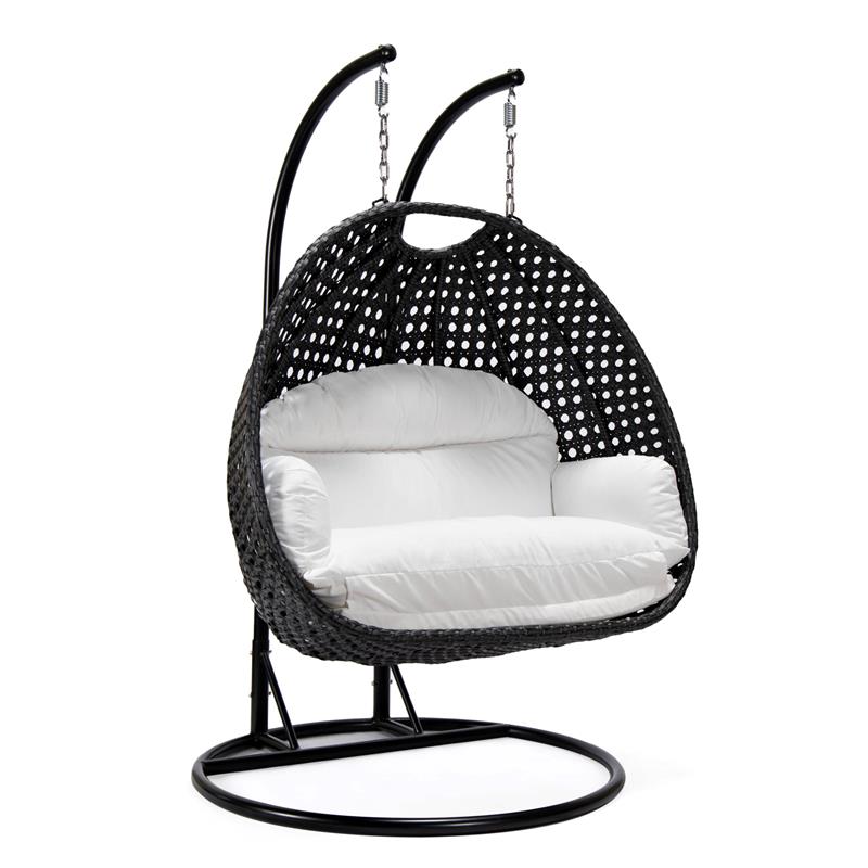 LeisureMod Mendoza Charcoal Wicker Patio Double Swing Chair in White