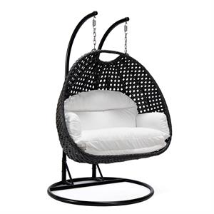 LeisureMod Mendoza Charcoal Wicker Patio Double Swing Chair in White