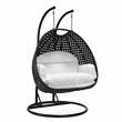 LeisureMod Mendoza Charcoal Wicker Patio Double Swing Chair in White