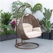 LeisureMod Mendoza Dark Brown Wicker Patio Double Swing Chair in Beige