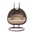 LeisureMod Mendoza Dark Brown Wicker Patio Double Swing Chair in Beige