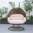 LeisureMod Mendoza Dark Brown Wicker Patio Double Swing Chair in Beige