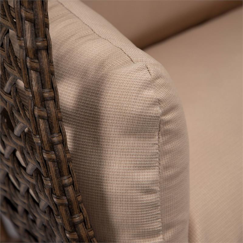 LeisureMod Mendoza Dark Brown Wicker Patio Double Swing Chair in Beige