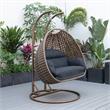 LeisureMod Mendoza Dark Brown Wicker Patio Double Swing Chair in Black