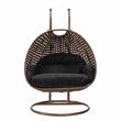 LeisureMod Mendoza Dark Brown Wicker Patio Double Swing Chair in Black