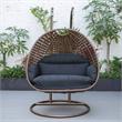 LeisureMod Mendoza Dark Brown Wicker Patio Double Swing Chair in Black