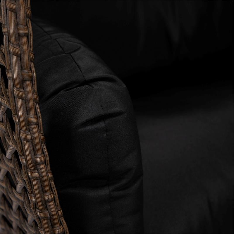 LeisureMod Mendoza Dark Brown Wicker Patio Double Swing Chair in Black