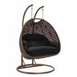 LeisureMod Mendoza Dark Brown Wicker Patio Double Swing Chair in Black
