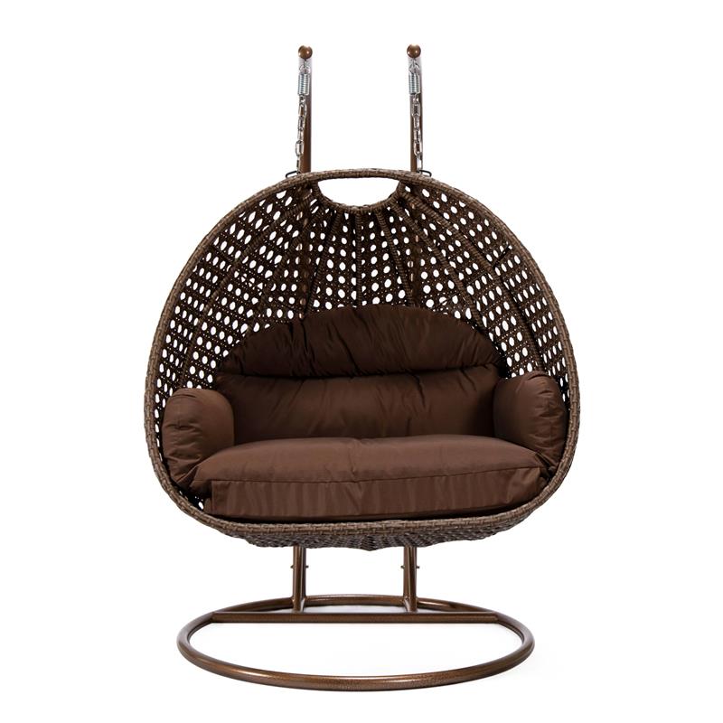 LeisureMod Mendoza Dark Brown Wicker Patio Double Swing Chair in Brown