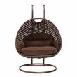 LeisureMod Mendoza Dark Brown Wicker Patio Double Swing Chair in Brown
