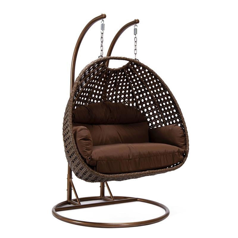 LeisureMod Mendoza Dark Brown Wicker Patio Double Swing Chair in Brown