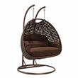 LeisureMod Mendoza Dark Brown Wicker Patio Double Swing Chair in Brown
