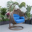 LeisureMod Mendoza Dark Brown Wicker Patio Double Swing Chair in Blue