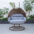 LeisureMod Mendoza Dark Brown Wicker Patio Double Swing Chair in Charcoal