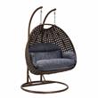 LeisureMod Mendoza Dark Brown Wicker Patio Double Swing Chair in Charcoal
