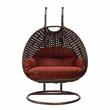 LeisureMod Mendoza Dark Brown Wicker Patio Double Swing Chair in Cherry