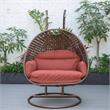 LeisureMod Mendoza Dark Brown Wicker Patio Double Swing Chair in Cherry
