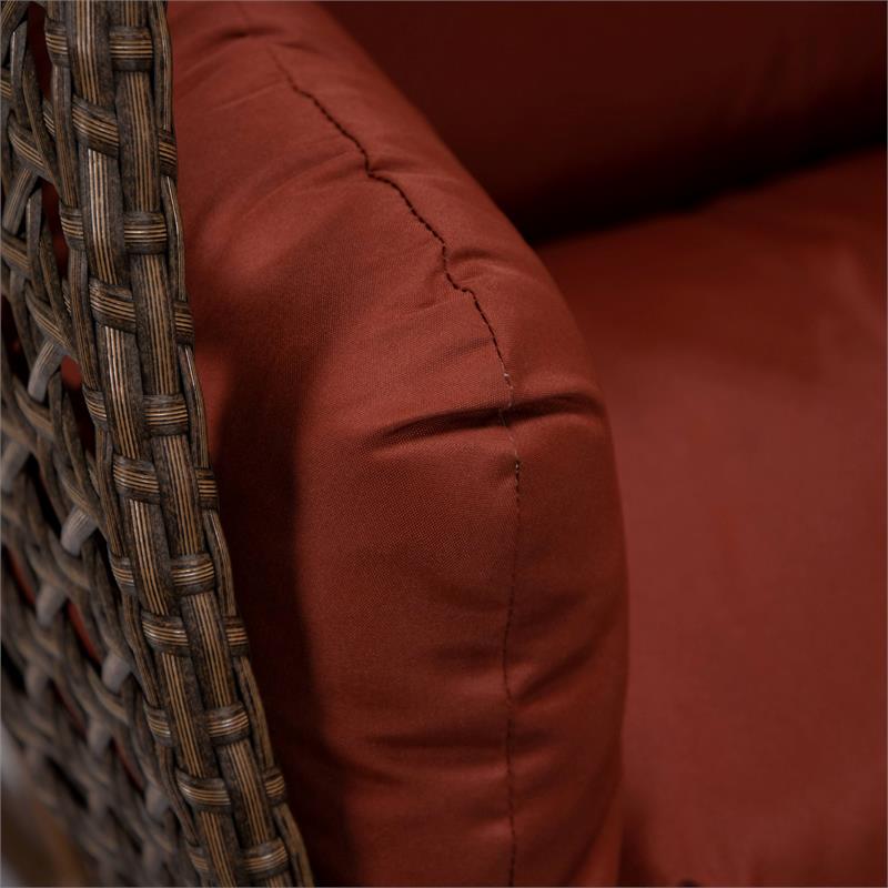 LeisureMod Mendoza Dark Brown Wicker Patio Double Swing Chair in Cherry
