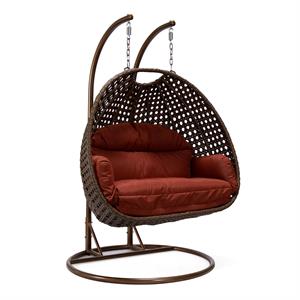 LeisureMod Mendoza Dark Brown Wicker Patio Double Swing Chair in Cherry