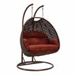 LeisureMod Mendoza Dark Brown Wicker Patio Double Swing Chair in Cherry
