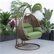 LeisureMod Mendoza Dark Brown Wicker Patio Double Swing Chair in Dark Green