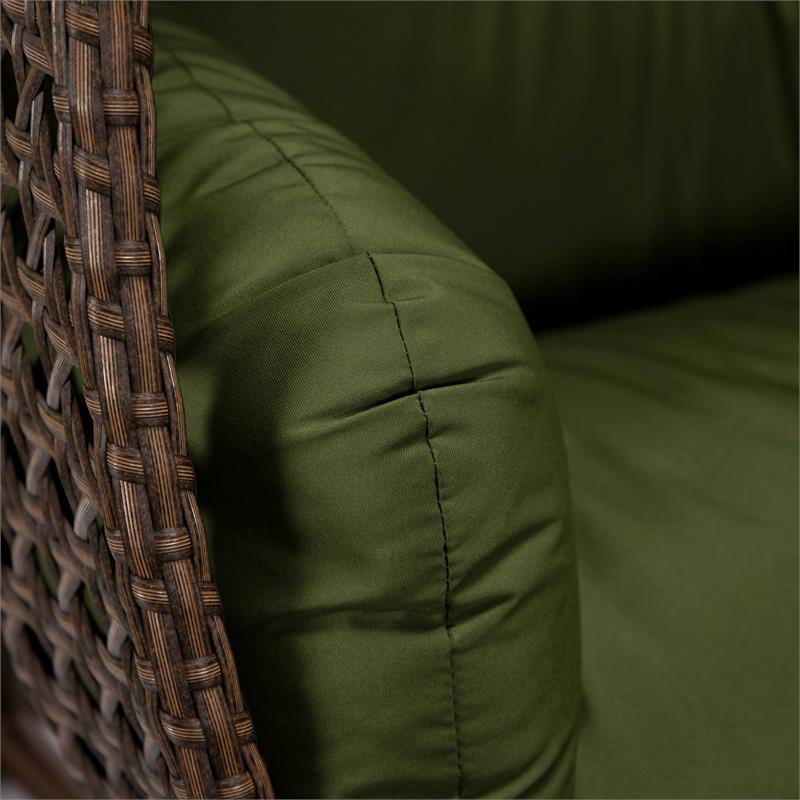 LeisureMod Mendoza Dark Brown Wicker Patio Double Swing Chair in Dark Green