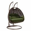 LeisureMod Mendoza Dark Brown Wicker Patio Double Swing Chair in Dark Green
