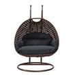 LeisureMod Mendoza Dark Brown Wicker Patio Double Swing Chair in Dark Gray