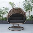 LeisureMod Mendoza Dark Brown Wicker Patio Double Swing Chair in Dark Gray