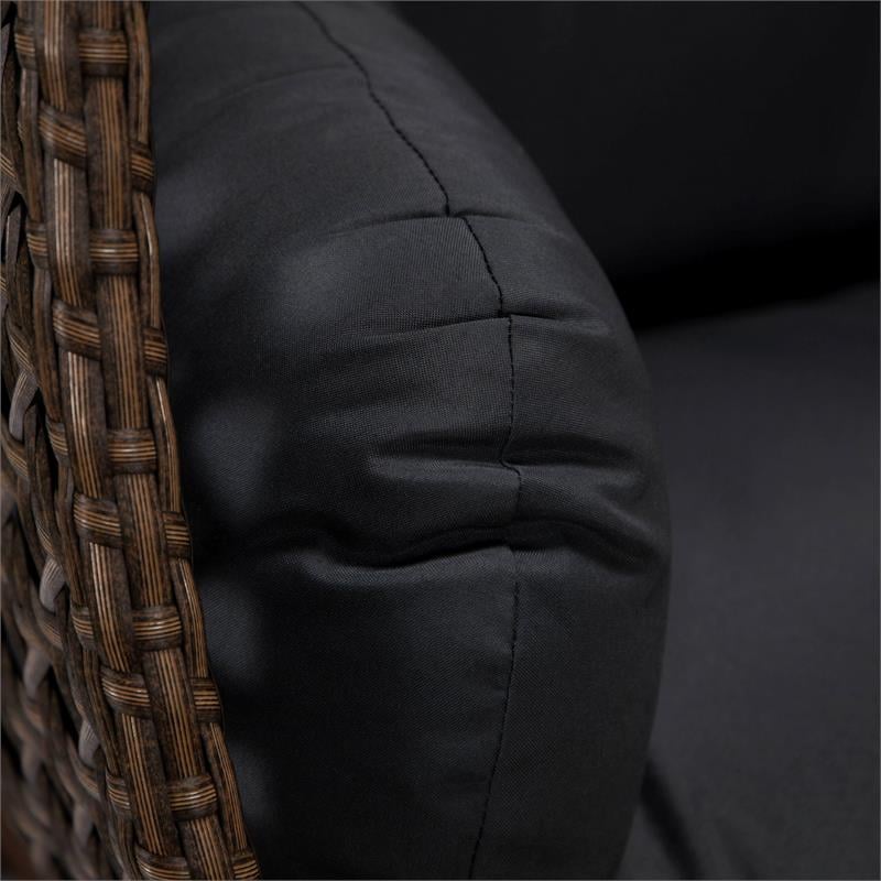 LeisureMod Mendoza Dark Brown Wicker Patio Double Swing Chair in Dark Gray