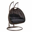 LeisureMod Mendoza Dark Brown Wicker Patio Double Swing Chair in Dark Gray
