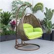 LeisureMod Mendoza Dark Brown Wicker Patio Double Swing Chair in Light Green