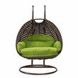 LeisureMod Mendoza Dark Brown Wicker Patio Double Swing Chair in Light Green