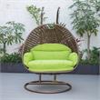 LeisureMod Mendoza Dark Brown Wicker Patio Double Swing Chair in Light Green