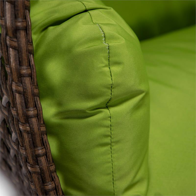 LeisureMod Mendoza Dark Brown Wicker Patio Double Swing Chair in Light Green