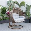 LeisureMod Mendoza Dark Brown Wicker Patio Double Swing Chair in Light Gray