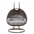 LeisureMod Mendoza Dark Brown Wicker Patio Double Swing Chair in Light Gray