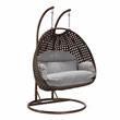 LeisureMod Mendoza Dark Brown Wicker Patio Double Swing Chair in Light Gray
