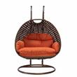 LeisureMod Mendoza Dark Brown Wicker Patio Double Swing Chair in Orange