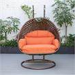 LeisureMod Mendoza Dark Brown Wicker Patio Double Swing Chair in Orange