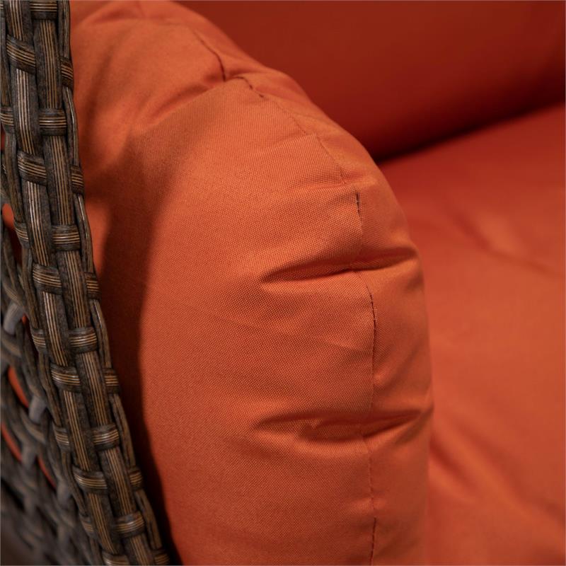 LeisureMod Mendoza Dark Brown Wicker Patio Double Swing Chair in Orange