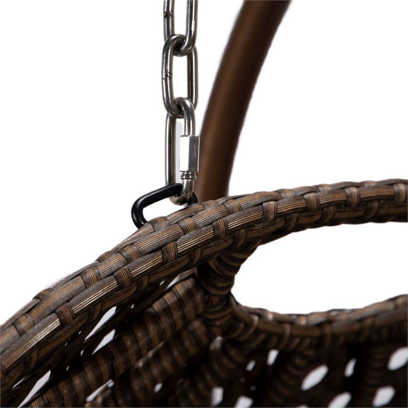 LeisureMod Mendoza Dark Brown Wicker Patio Double Swing Chair in Orange